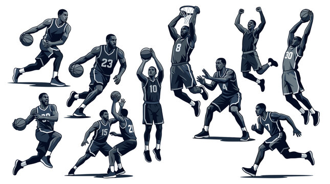 Basketball Players In Action Dynamic Poses Collection Diverse Athletes