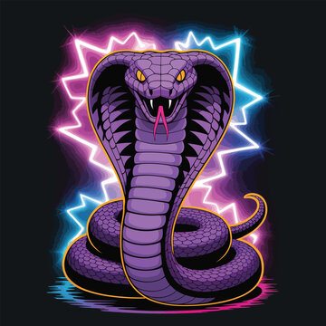 Cute cobra snake vector illustration with cartoon reptile design and black silhouette tattoo style