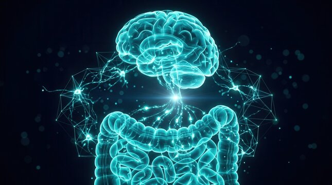 Anatomy of the gut-brain axis symbolizing mental health and digestive connection.