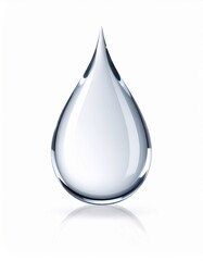Obraz premium Transparent Water Drop on a White Background with Shadow and Reflections