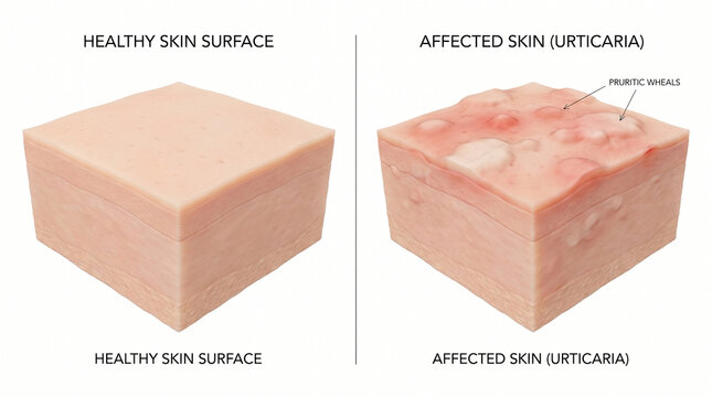 Urticaria Skin Condition Showing Pruritic Wheals and Allergy 3D Illustration
