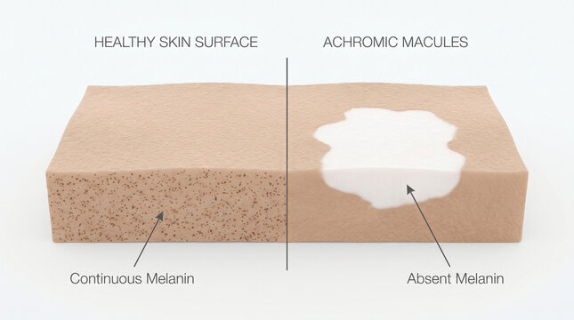 Achromic Macules and Absent Melanin in Vitiligo Skin 3D Illustration