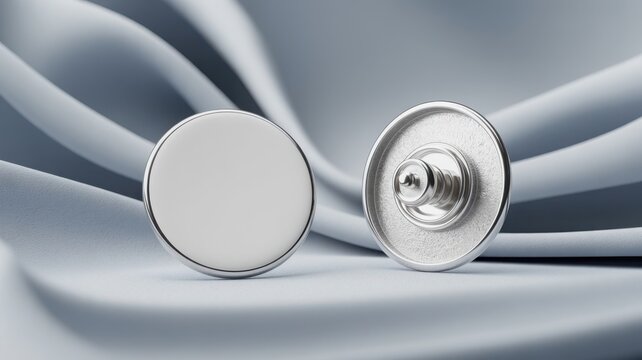 Two silver button batteries on smooth fabric background
