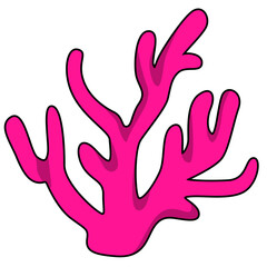 Obraz premium Pink branching coral underwater marine organism, ocean reef element, vector illustration design.