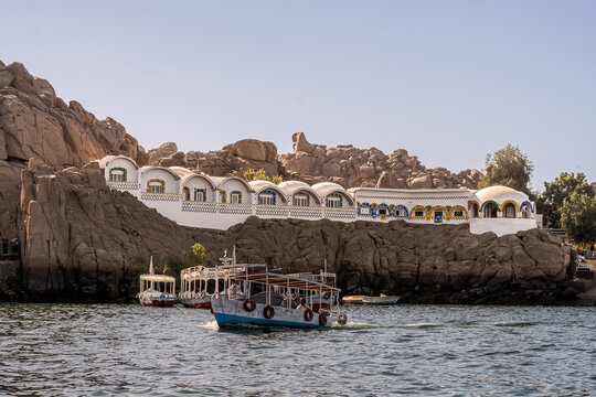Colorful Nubian traditional house on the bank of the Nile. Awasn Egypt