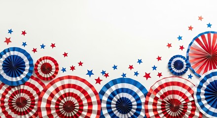 Obraz premium Patriotic party decorations with red white and blue fans and stars