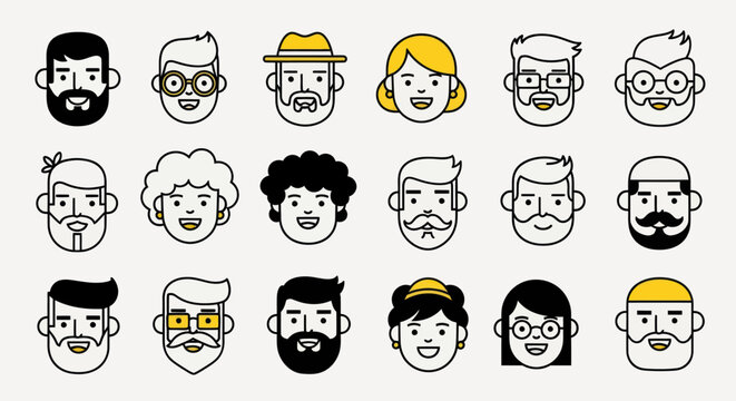 Diverse illustrated faces collection