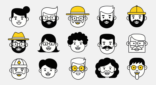 Diverse illustrated faces collection