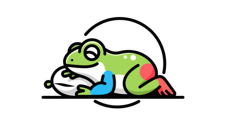 Fototapeta premium Cartoon frog with pillow illustration