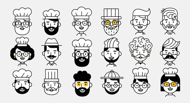 Chef portraits vector illustration