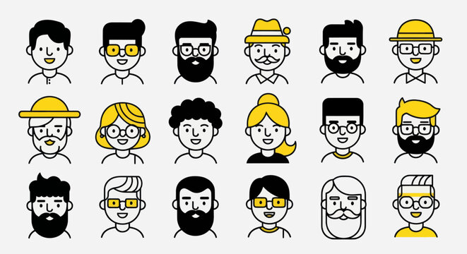 Diverse cartoon people portrait collection