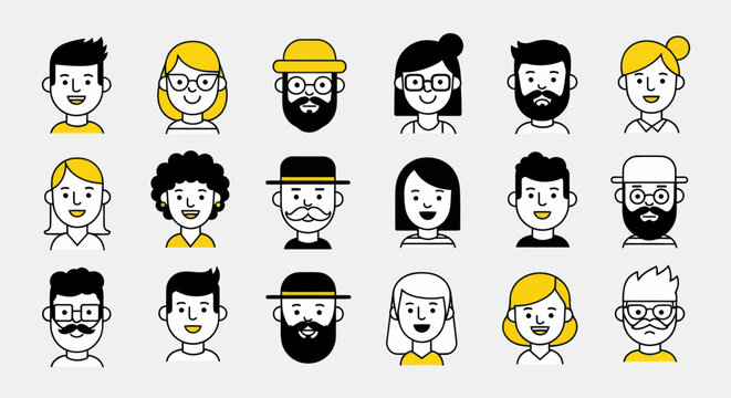 Diverse cartoon people portraits