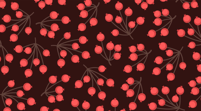 Vibrant red berries xmas pattern. Winter rowan texture, red viburnum background. Xmas nature backdrop. Autumn season surface.
