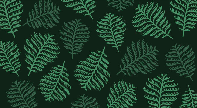 Vector fern background. Summer green fern pattern. Abstract tropical leaves texture.