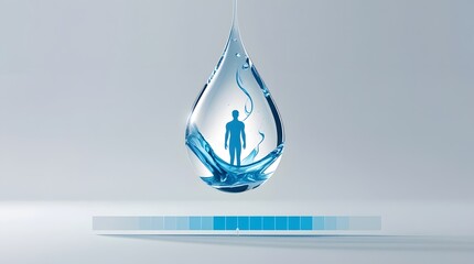 Fototapeta premium Conceptual Hydration Wellness Illustration with Crystal Water Droplet and Human Energy Flow