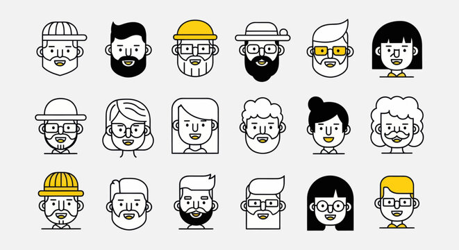 Diverse illustrated character faces