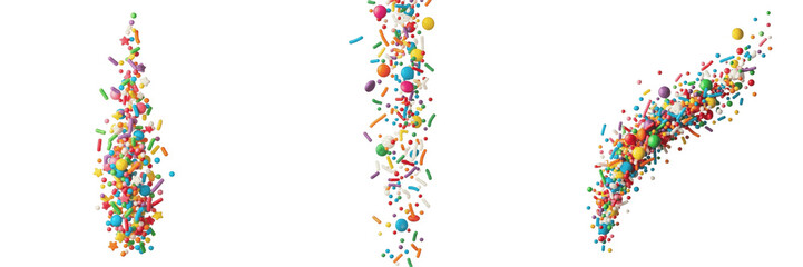 Colorful Cake Sprinkles Confetti Trails PNG Element Set, Vibrant Falling Sweet Toppings Isolated Clipart for Birthday Party, Celebration, Bakery Menu, and Festive Graphic Design © ploki