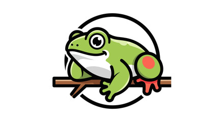 Fototapeta premium Cartoon frog illustration on branch