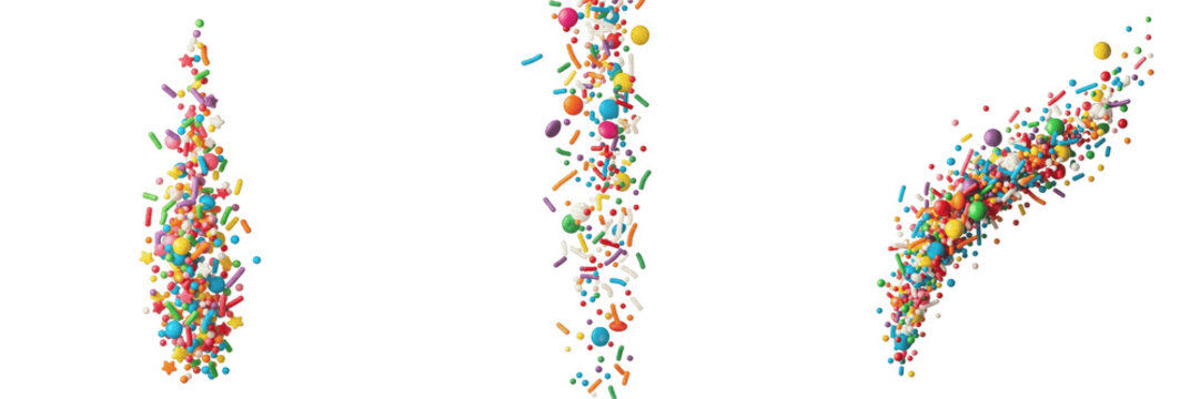 Colorful Cake Sprinkles Confetti Trails PNG Element Set, Vibrant Falling Sweet Toppings Isolated Clipart for Birthday Party, Celebration, Bakery Menu, and Festive Graphic Design