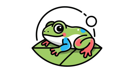 Fototapeta premium Cartoon frog illustration on leaf