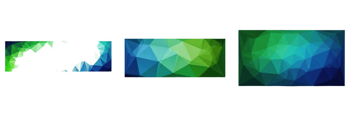 Abstract Geometric Low Poly Banner Backgrounds PNG Set - Green and Blue Triangular Polygonal Mesh Texture, Mosaic Crystal Pattern Blocks Isolated on Transparent Background for Web Design and Header Ov © ploki