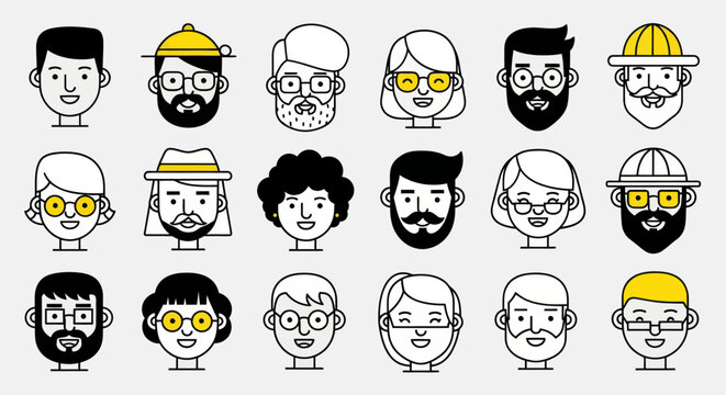 Diverse illustrated faces collection