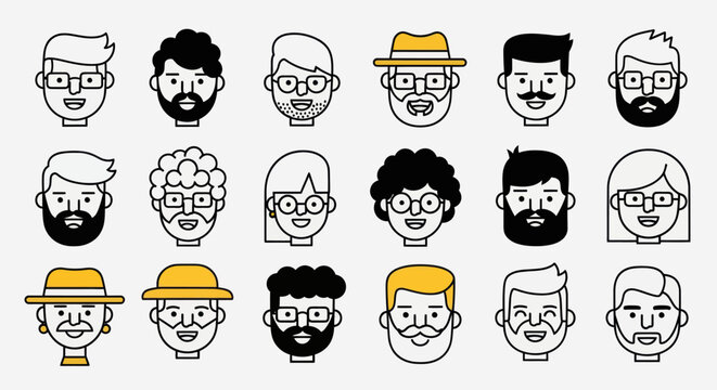 Diverse illustrated faces collection