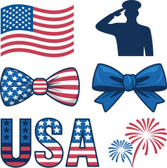 Obraz premium Patriotic USA Bow Tie Vector Set with American Flag Desig