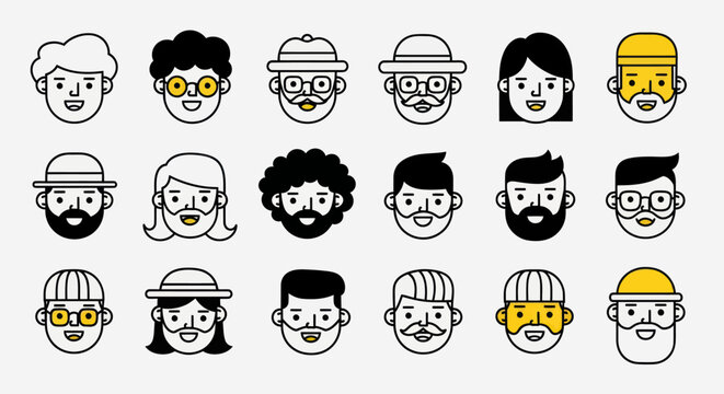 Diverse illustrated faces collection
