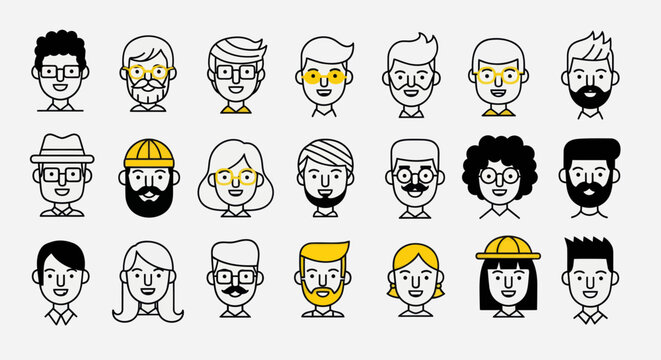 Diverse illustrated faces collection