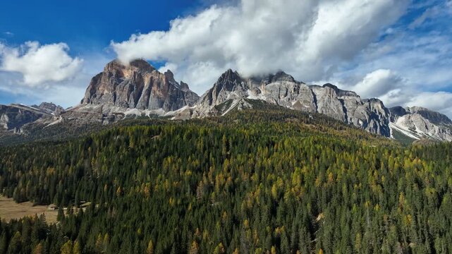 Tofana Peak Sideways Drone Shot with Clouds