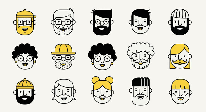 Diverse illustrated faces collection