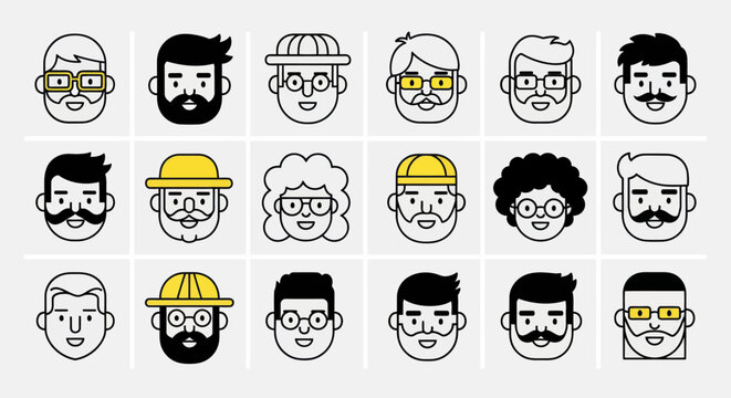 Diverse illustrated faces collection