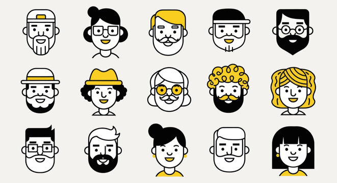Diverse illustrated faces collection