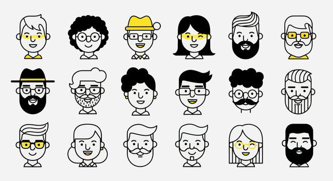 Diverse illustrated faces collection