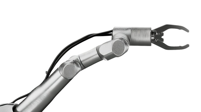 A robotic arm with a claw on a transparent background