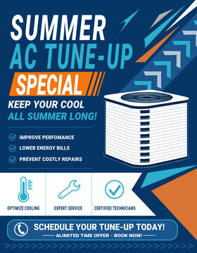 HVAC Summer AC Tune Up Special Flyer Template for Heating Cooling Service Marketing
