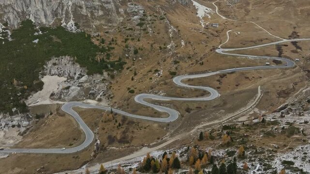 Passo Pordoi Winding Road Top Down Aerial