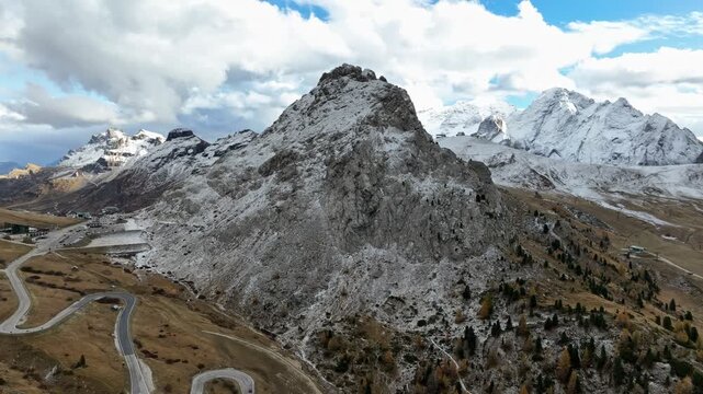 Passo Pordoi Winding Pass Road Autumn Orbit