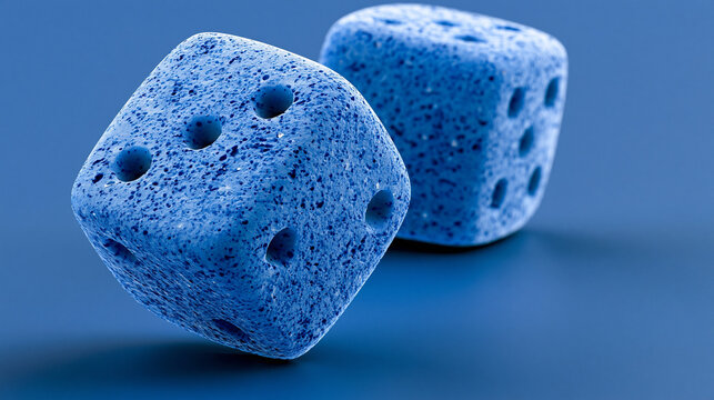 Blue dice with unique texture, perfect for games and collections.