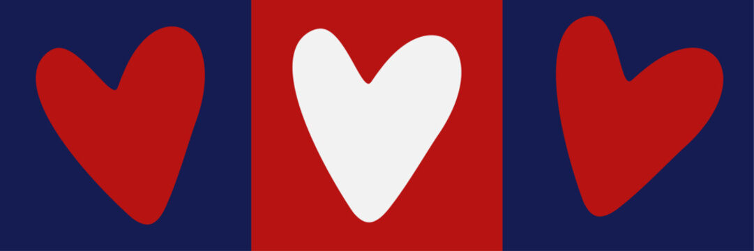 Abstract heart shape pattern with red squares on blue background