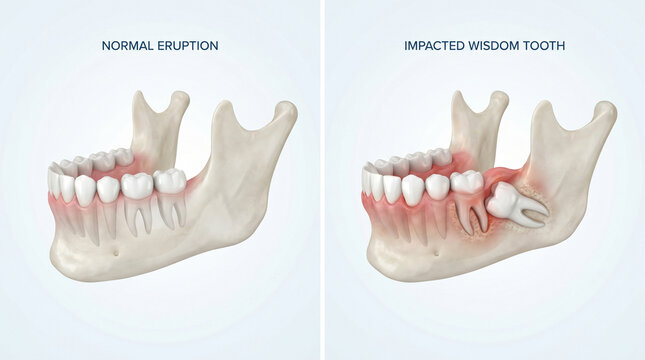 Impacted Wisdom Tooth Anatomy vs Normal Dental Eruption
