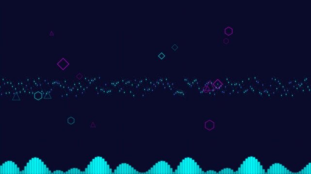 Dynamic motion animation featuring vibrant glowing particles and abstract waveforms in a futuristic digital environment.