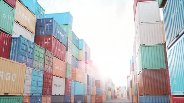 Canada import export. Cargo shipping container with flag of Canada in a port. 3d animation