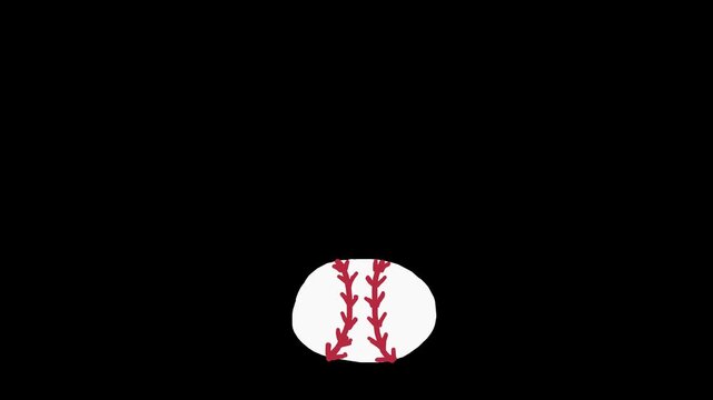 Wiggly hand-drawn bouncing baseball looping on alpha