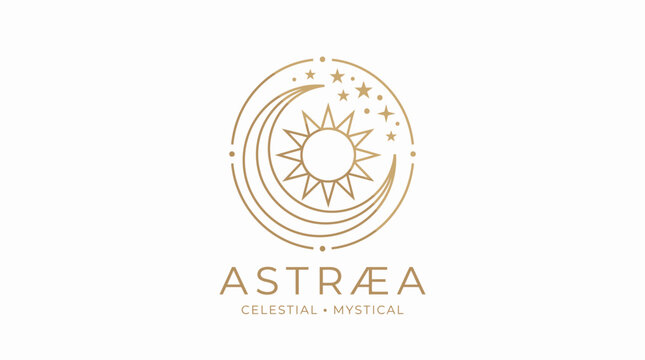 Celestial Logo Design Featuring Sun and Moon for Astraea in Minimalist Style