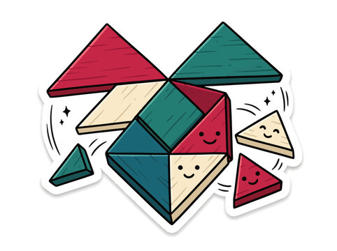 A colorful illustration of a Rubik's cube broken apart with smiling triangular pieces