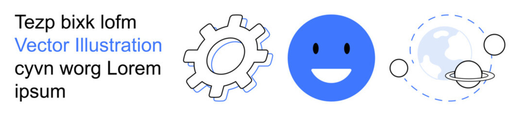 Technology, creativity, outer space, user interface, education, futuristic design. Gear shape, happy face and space-inspired elements. Technology and creativity concept © robu_s