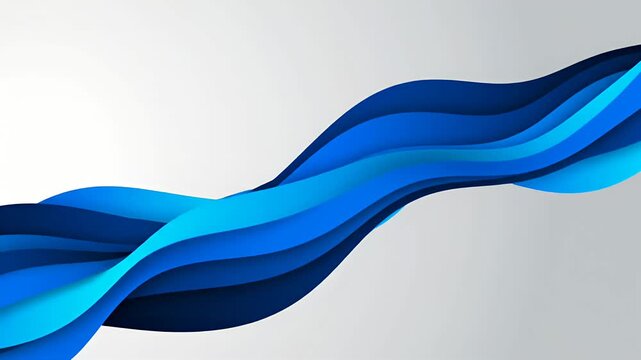 Abstract blue flowing ribbon with layered shapes on a gradient background