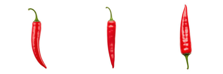 Set of three realistic fresh red chili pepper ingredients isolated on transparent background, detailed 3D rendered spicy vegetable and culinary elements for food, menu, and cooking design projects, hi © Ganesha